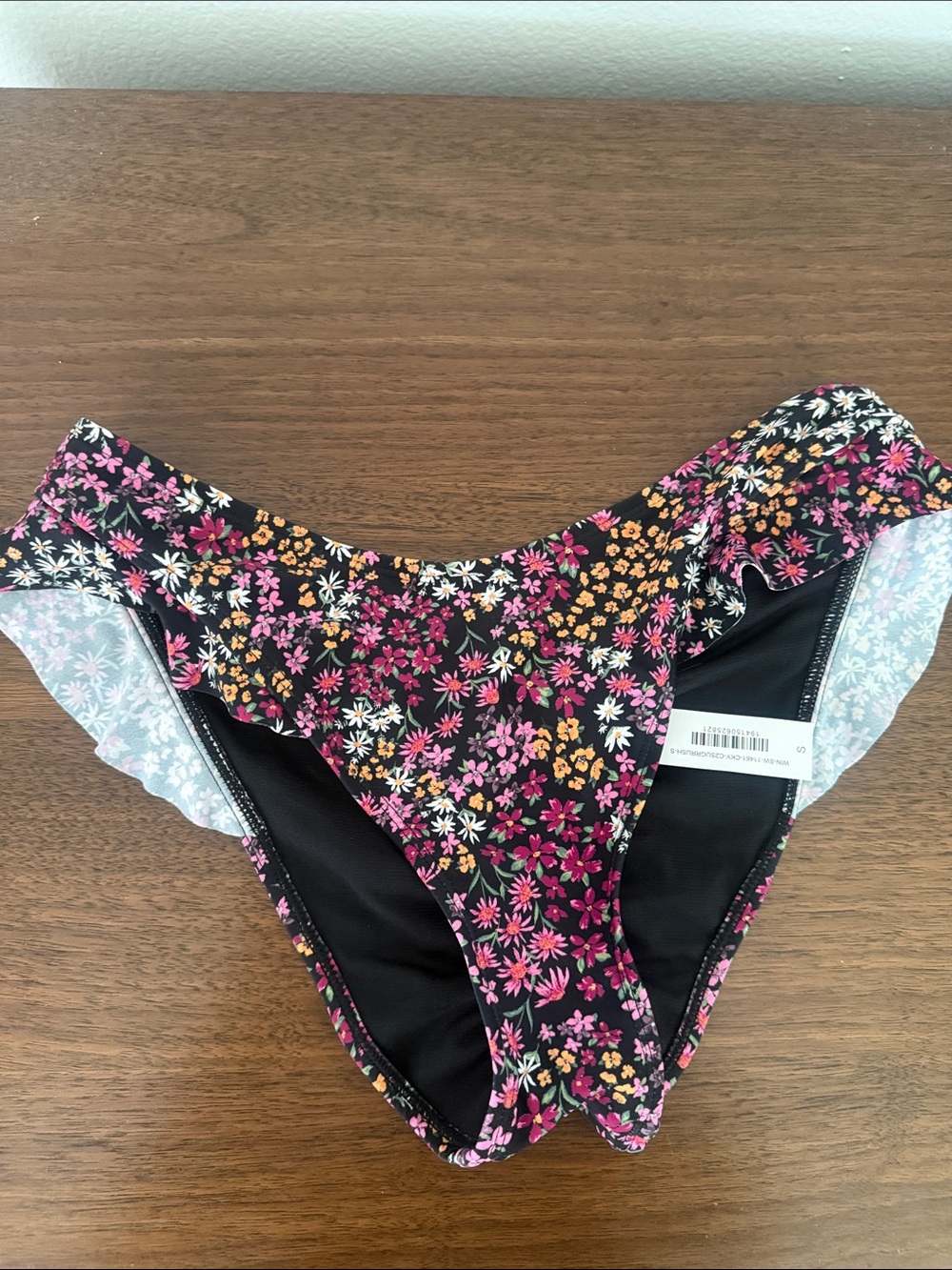 Adore Me Floral Bikini Bottoms in Black with Pink & Yellow Flowers